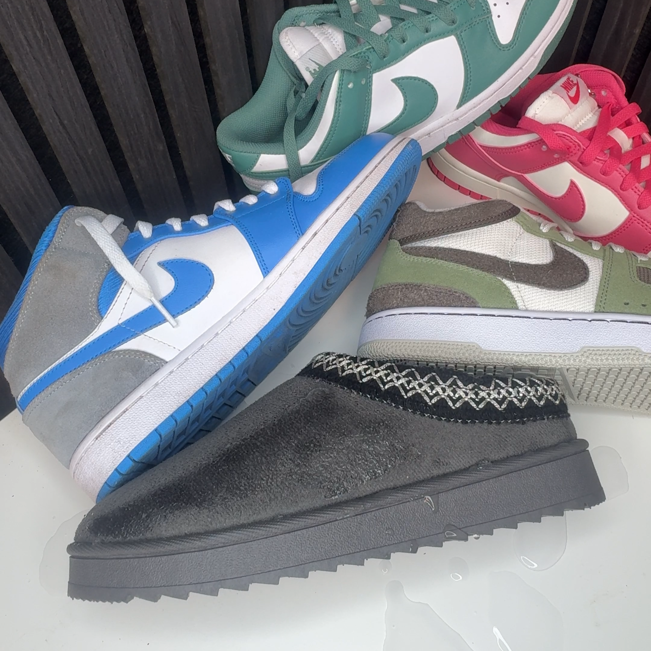 before and after protected suede shoe